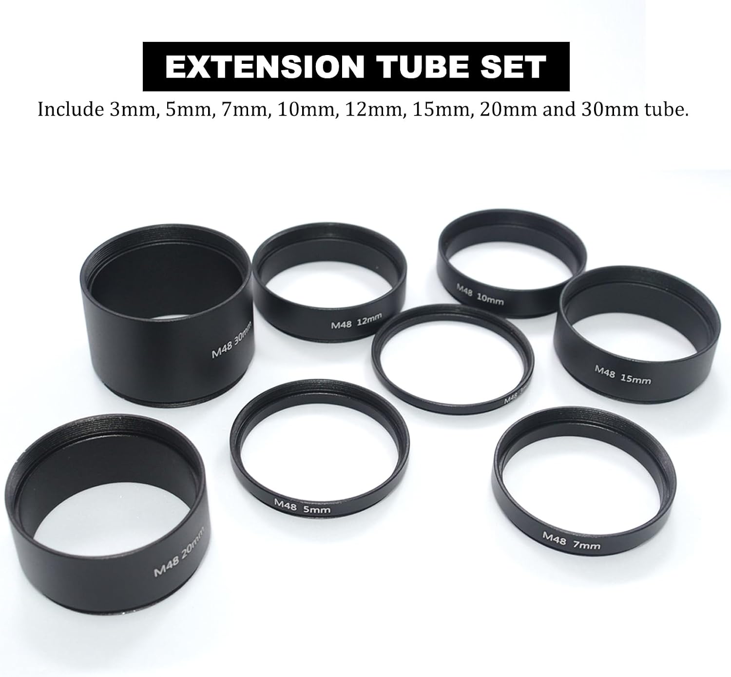 8PCS M48x0.75 Telescope Extension Tube Set,M48 Extension Tube Kit Length 3mm 5mm 7mm 10mm 12mm 15mm 20mm 30mm Extending for Astronomical Telescope Photography