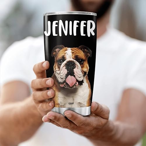 Miniatura 3 de Vaso de café personalizado Bulldog taza de viaje aislada con tapa, nombre personalizado, regalos de Navidad para mujeres, amantes de los perros,