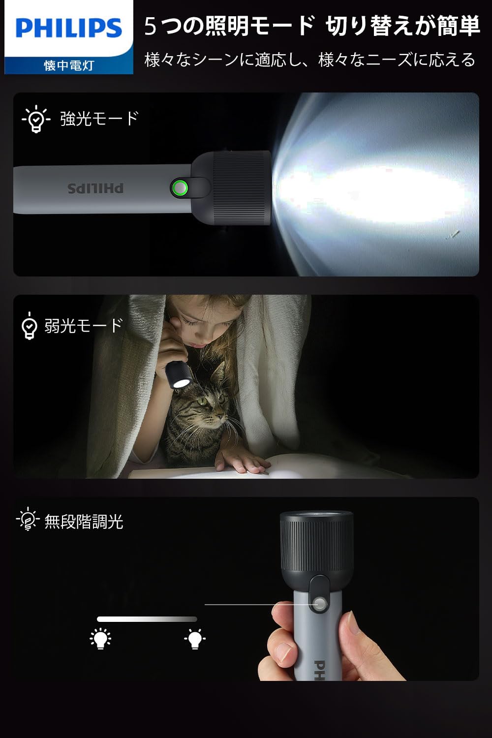 Philips フィリップス 400マーク2 ほぼ未使用 Philips 小型LEDライト 懐中電灯 高輝度 400ルーメン Type-C充電式 SFL1181