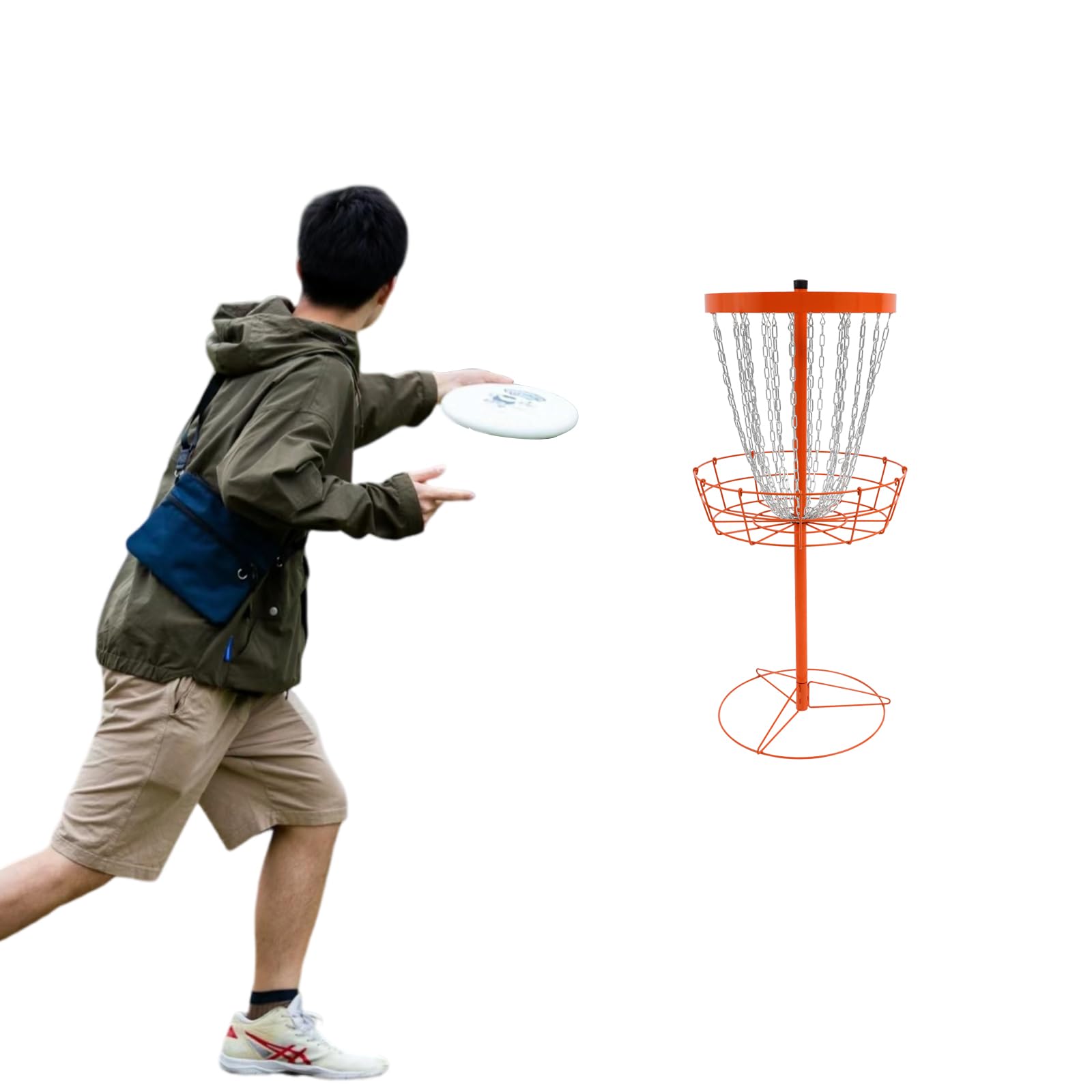 Panier de golf portable Disc Golf avec 24 chaînes, panier de rangement pour jardin, parc, camping