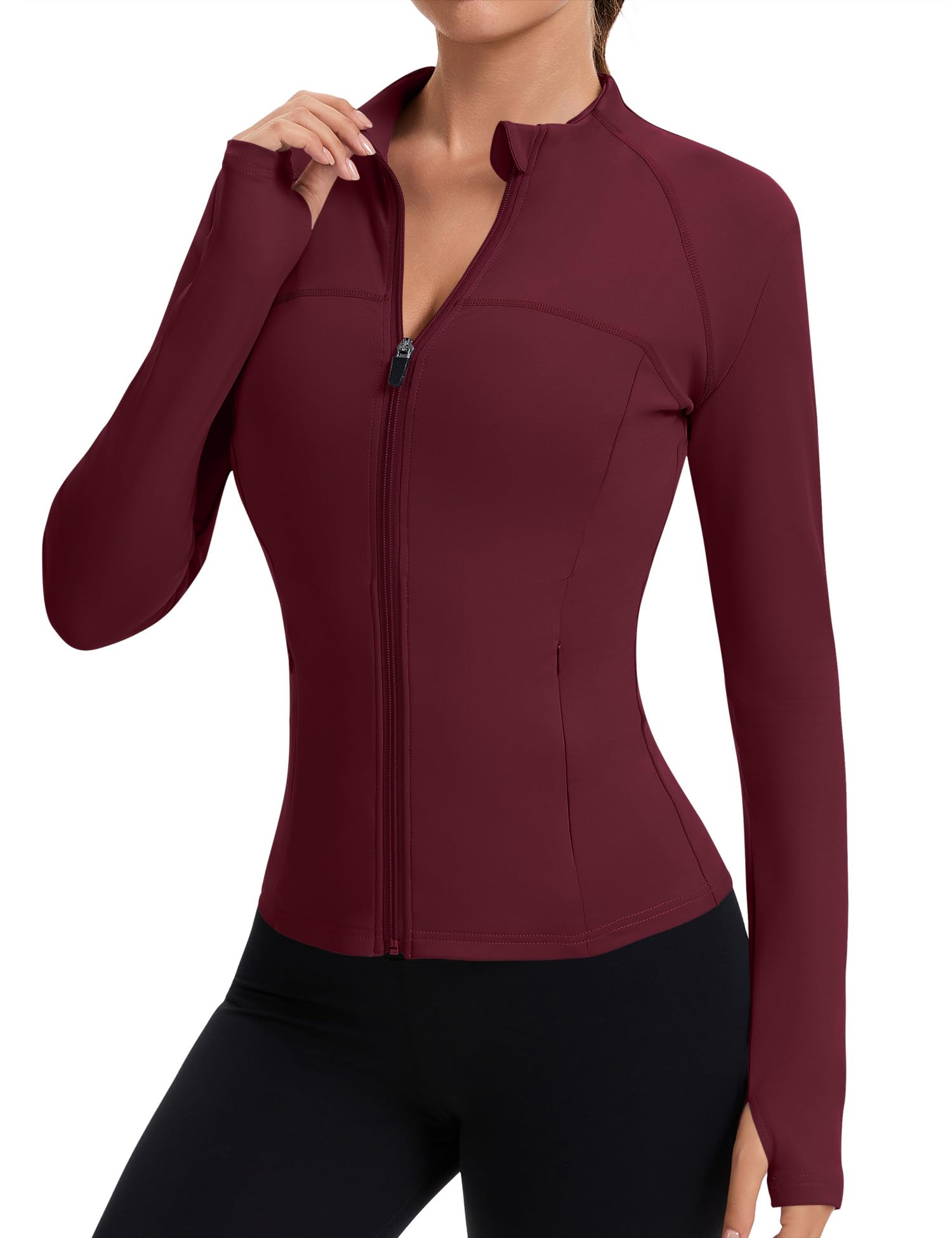 Rapbin Women's Full Zip Workout jackets Runing Slim Fit Athletic Tops With Thumb Holes