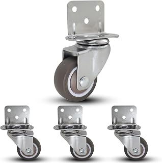 Casoter 1.25"(32mm) L-Clip Plate Swivel Caster, Ball Bearing L-Shape Side Mount Plate TPE Rubber Wheel Metal Housing, 4 Pack Total Load Capacity 113Lbs/52Kg for Narrow Install Place of Furniture