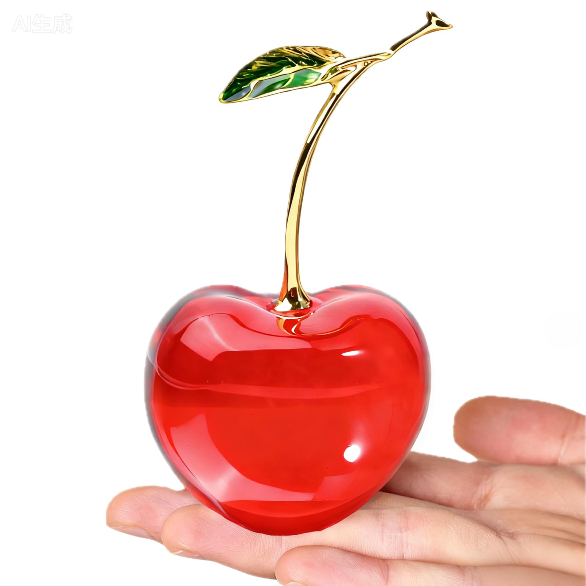 RONG KRISTO Crystal Cherry Decor Glass Red Fruit Ornament Glass Cherry Figurines for Kitchen Living Room Home Collectibles