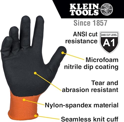 Miniatura 2 de Klein Tools 60582 - Guantes de trabajo, guantes de punto resistentes a los cortes, ANSI A1, con revestimiento de nitrilo, nailon y elastano, aptos