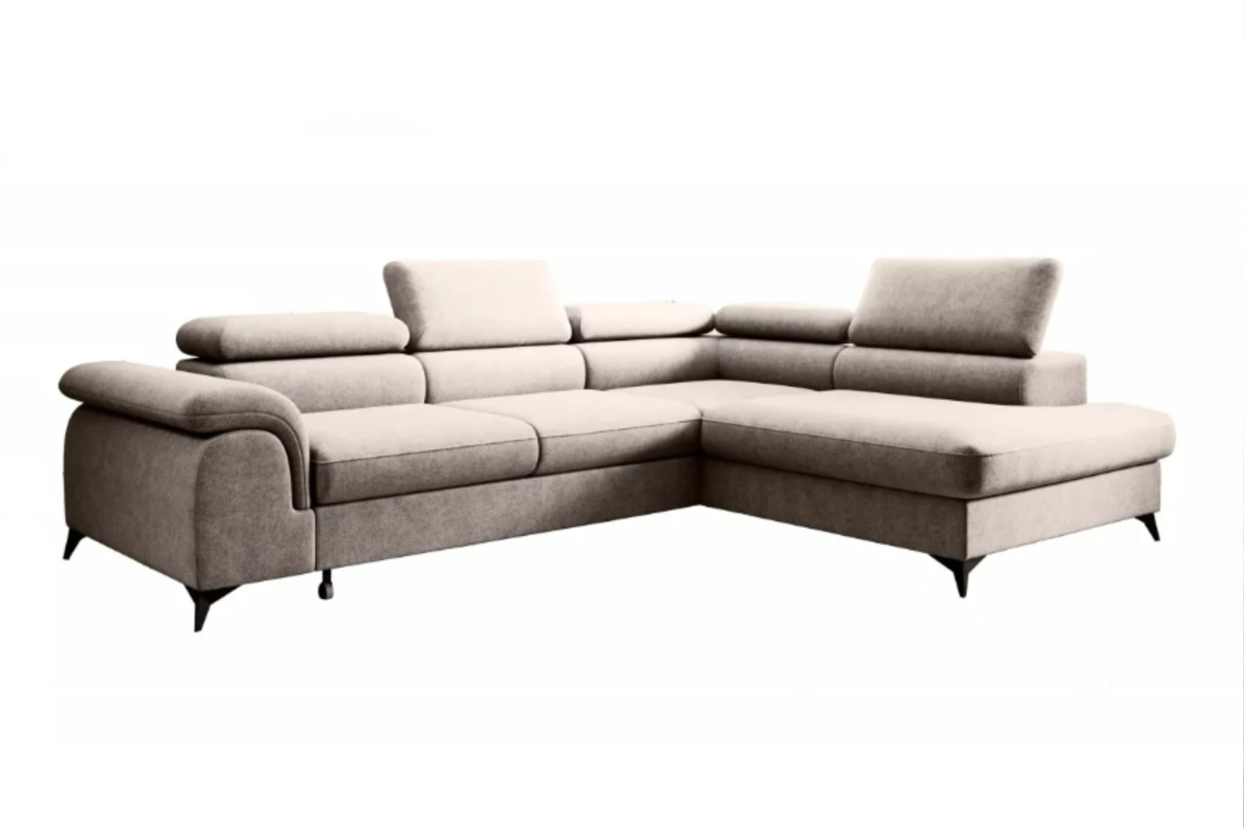 Narożnik z regulowanymi zagłówkami prawostronny 275x250x95 cm Beżowy