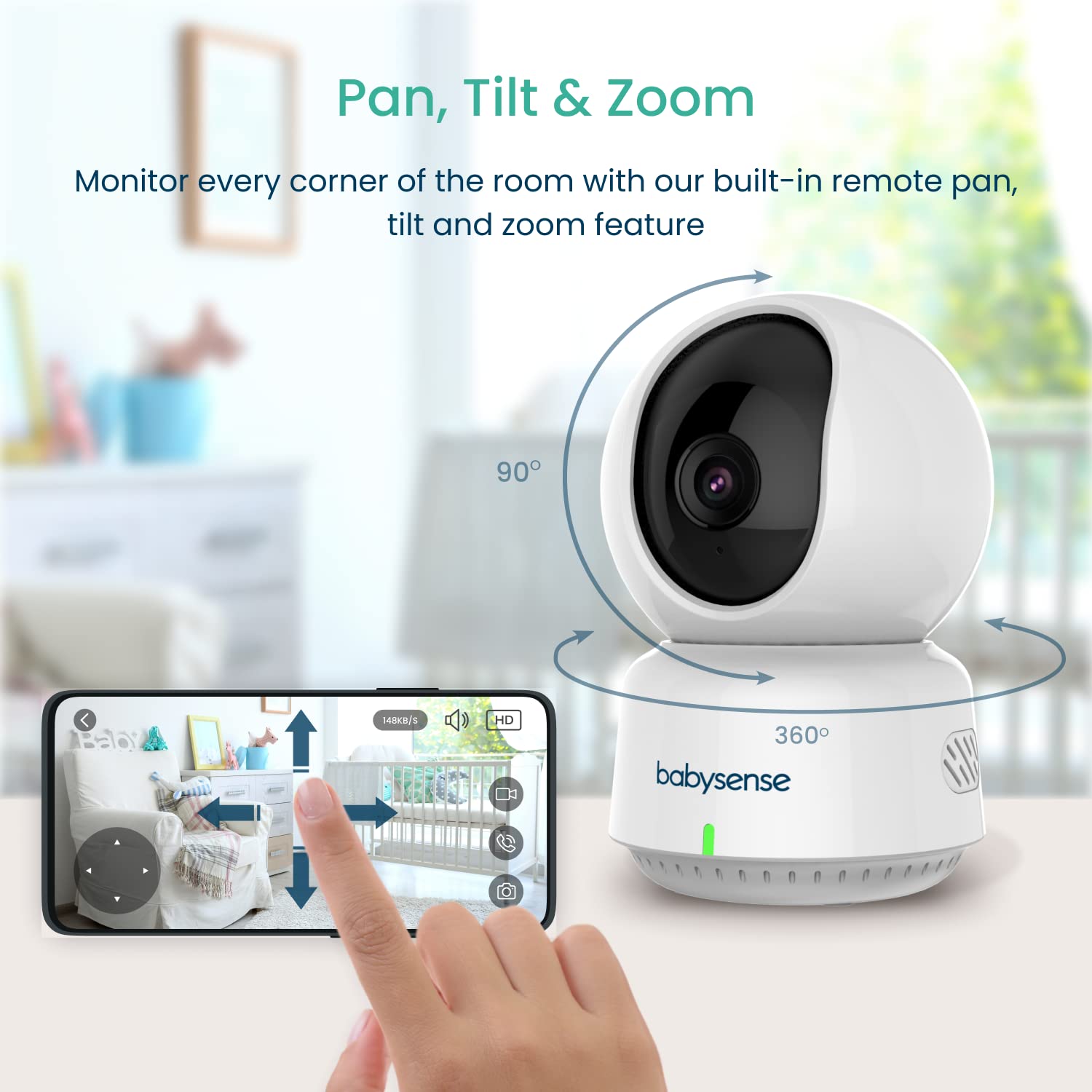 Ver monitor inteligente WiFi para bebé, cámara de 1080p, visión nocturna HD, detecta y rastrea movimiento, captura y graba - Tarjeta SD incluida, aplicación inteligente gratuita para iOS y 5