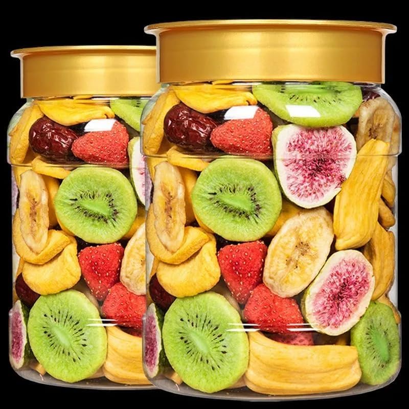 various freeze-dried fruit crisps mix 250g/can,Instant dried vegetables and fruits chips,mushrooms,Mushroom Crispy Chips，Strawberry Banana Red Date Fig jackfruit kiwifruit (Various fruits,2can)