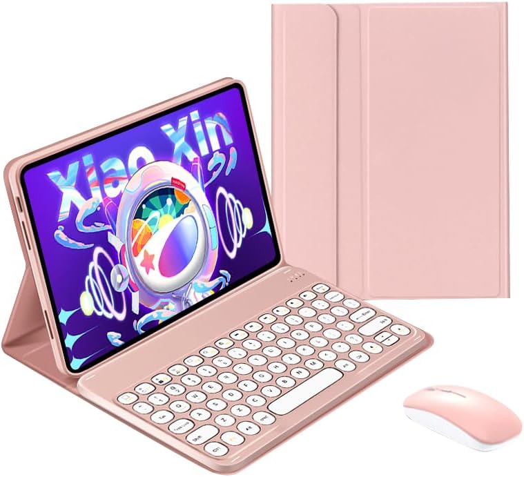 Keyboard Case with Mouse for Lenovo Tab P11 Pro 11.5" 2020 (TB-J706F / TB-J706L), Folio Slim Smart Keyboard Case Cover with Cute Round Key Wireless Detachable Keyboard, Pink