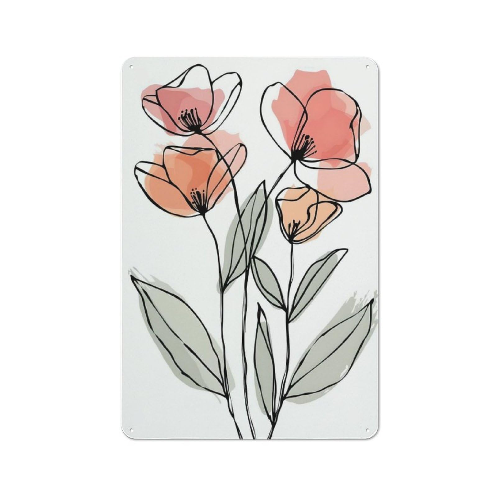 Junmoney Style-20 Floral Line Art With Watercolor Accents Retro Metal Wall Sign 30X20cm For Kitchen Or Home Bar, For Kitchen Decor Lovers Refreshing A Room In Autumn