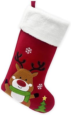 Sunnyglade 3-Pack Christmas Stockings – 17.5 Inch Santa, Snowman, Reindeer Characters, Burlap With Fluff Trim – Holiday Decor - View #2