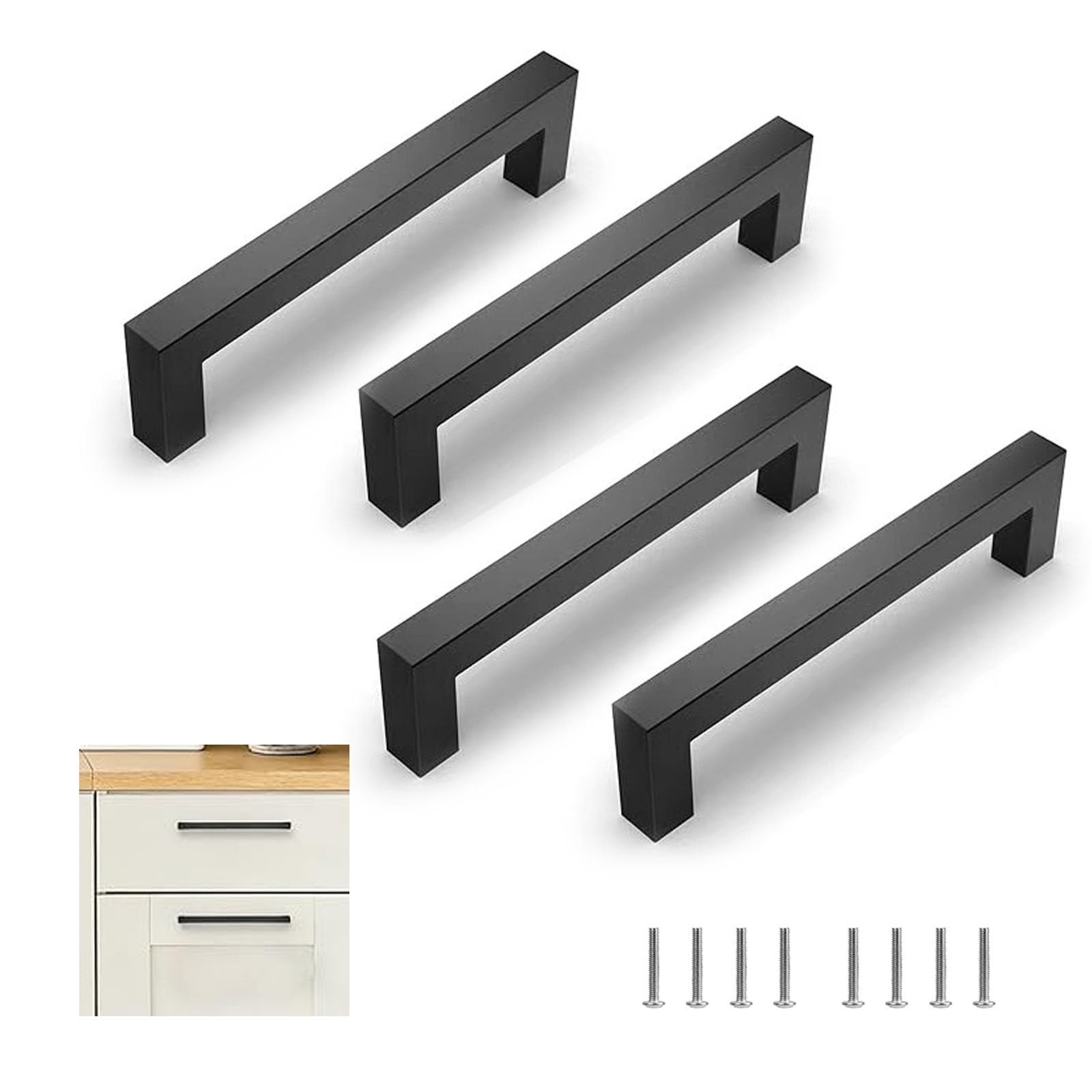 Kitchen Cupboard Handles, 4 PCs Black Cupboard Handles Cupboard Door Handles Kitchen Cabinet Handles T Bar Kitchen Pulls Square, 96mm Hole Center for Cabinets Cupboards Wardrobe Drawer Dresser