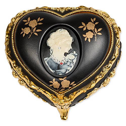 Splendid Heart Shaped Cameo Music Box/Jewelry Box with Sparkling Austrian Crystal Components Playing My Heart Will Go On