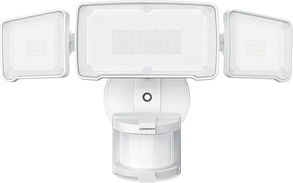 LEPOWER LED Security Lights Motion Sensor Light Outdoor, 38W 4200LM Light, 5500K, IP65 Waterproof, 3 Head Detected Flood Light for Garage, Yard, Porch (White)