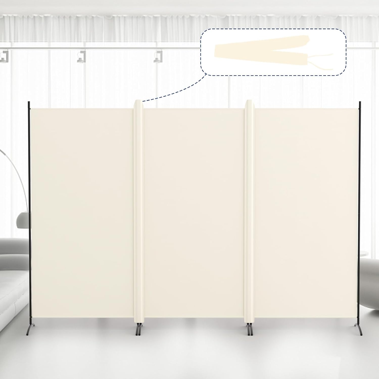 Kokorona 3 Panel Room Divider, 6FT Tall Folding Privacy Screen Wall Dividers, Portable Privacy Screen Freestanding Room Divider for Room Separation, Included - Cover Strips, Beige, 102''W x 71''H
