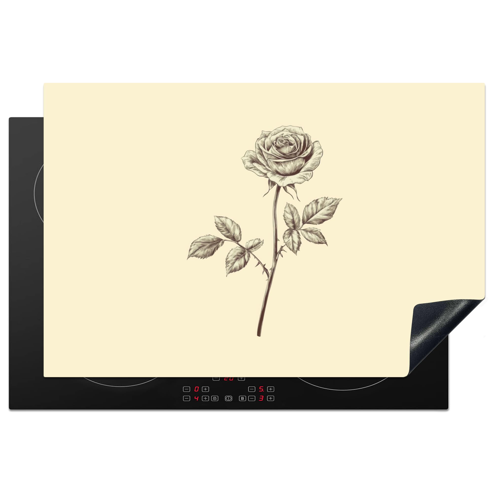 KitchenYeah© Induction Hob Protector Mat 20.1"x30.3" / 77x51 cm Stove Cap Top Cover Kitchen Cooker Covers for Electric Hobs Vinyl Illustration - Black - Rose — image 1