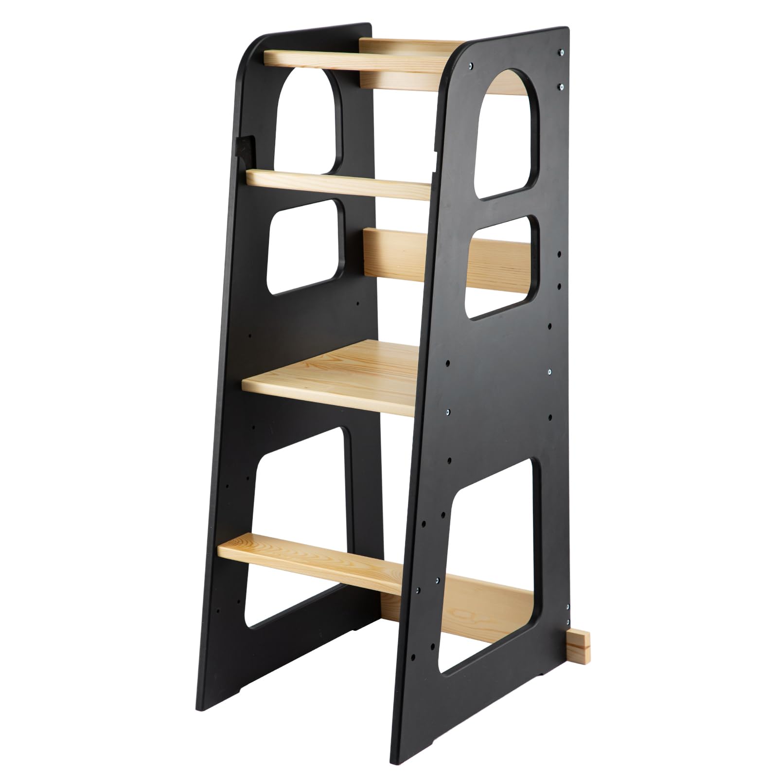 GREENSAPPIRE Wooden Learning Tower for Kid, Foldable Kids Step Stool with Anti-Tip Safety, Space-Saving Helper Tower for Kitchen & Bathroom Learning Activities (Black B)