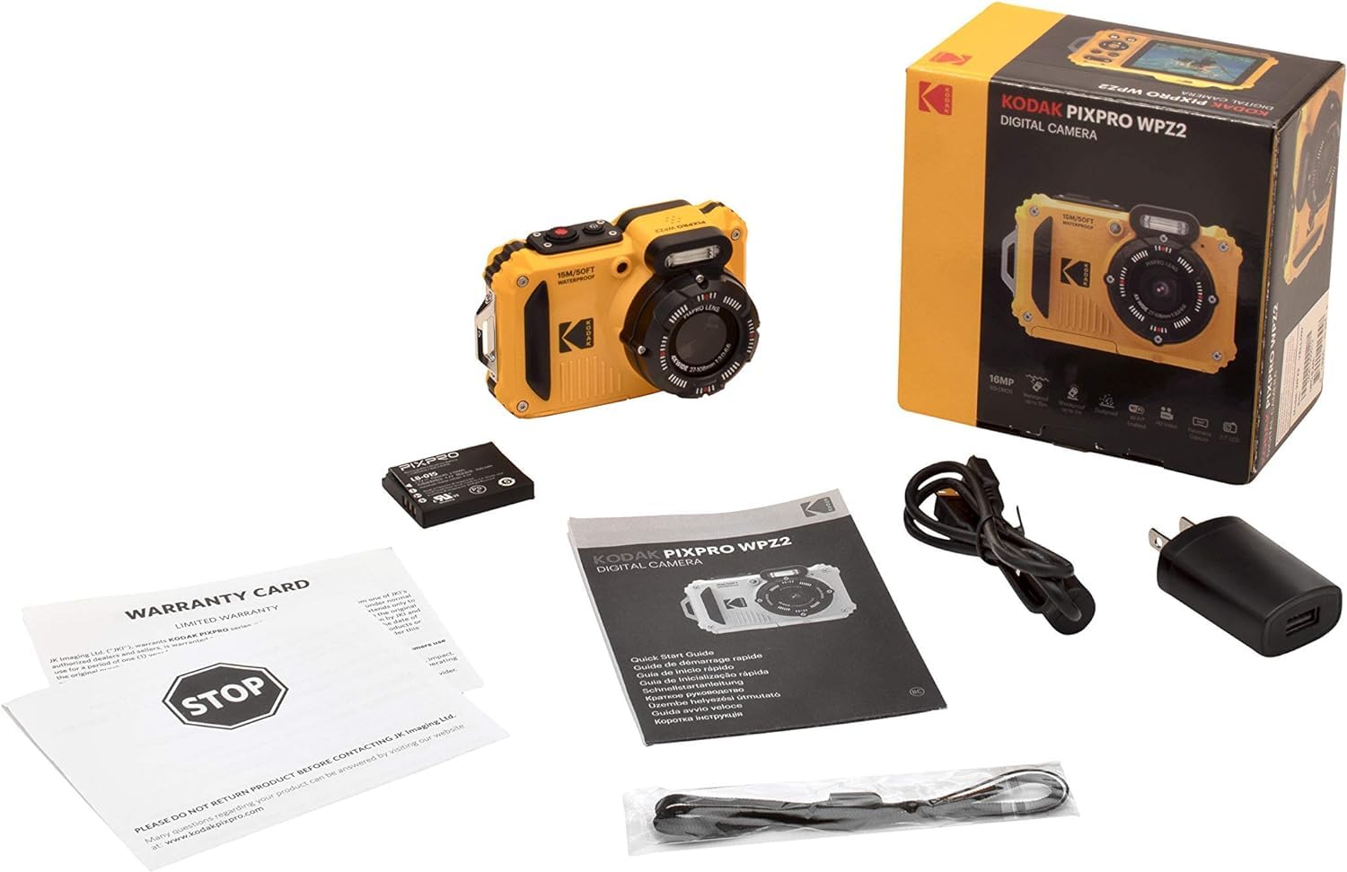 Kodak PIXPRO WPZ2 Ensemble appareil photo numérique robuste et étanche avec étui noir et carte microSDHC 32 Go (jaune)
