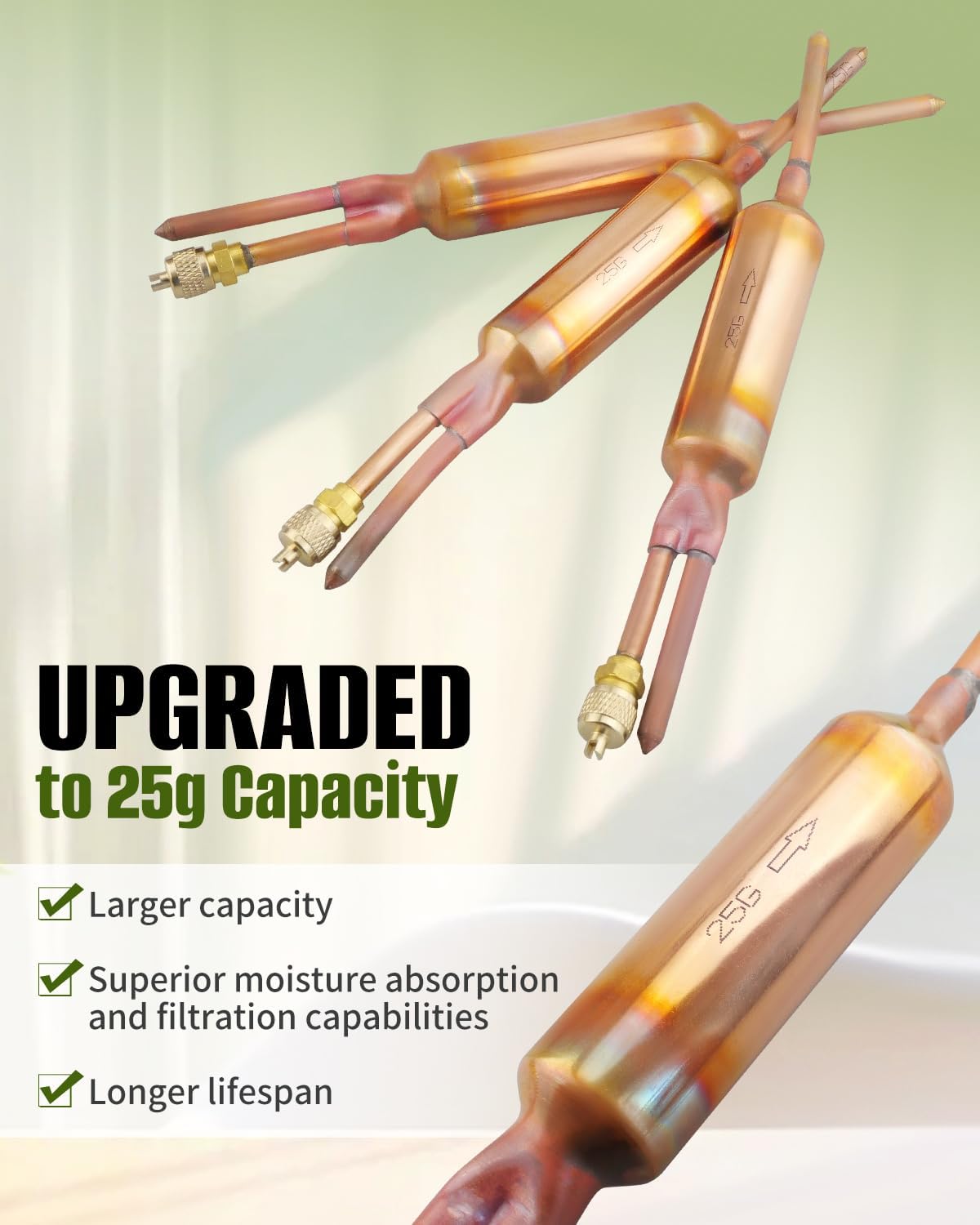 10Pcs Filter Dryer Refrigerant Liquid Line with Charging Valve Compatible with R12,R22,R502,R134A, 25GR 1/4 x 1/4 in