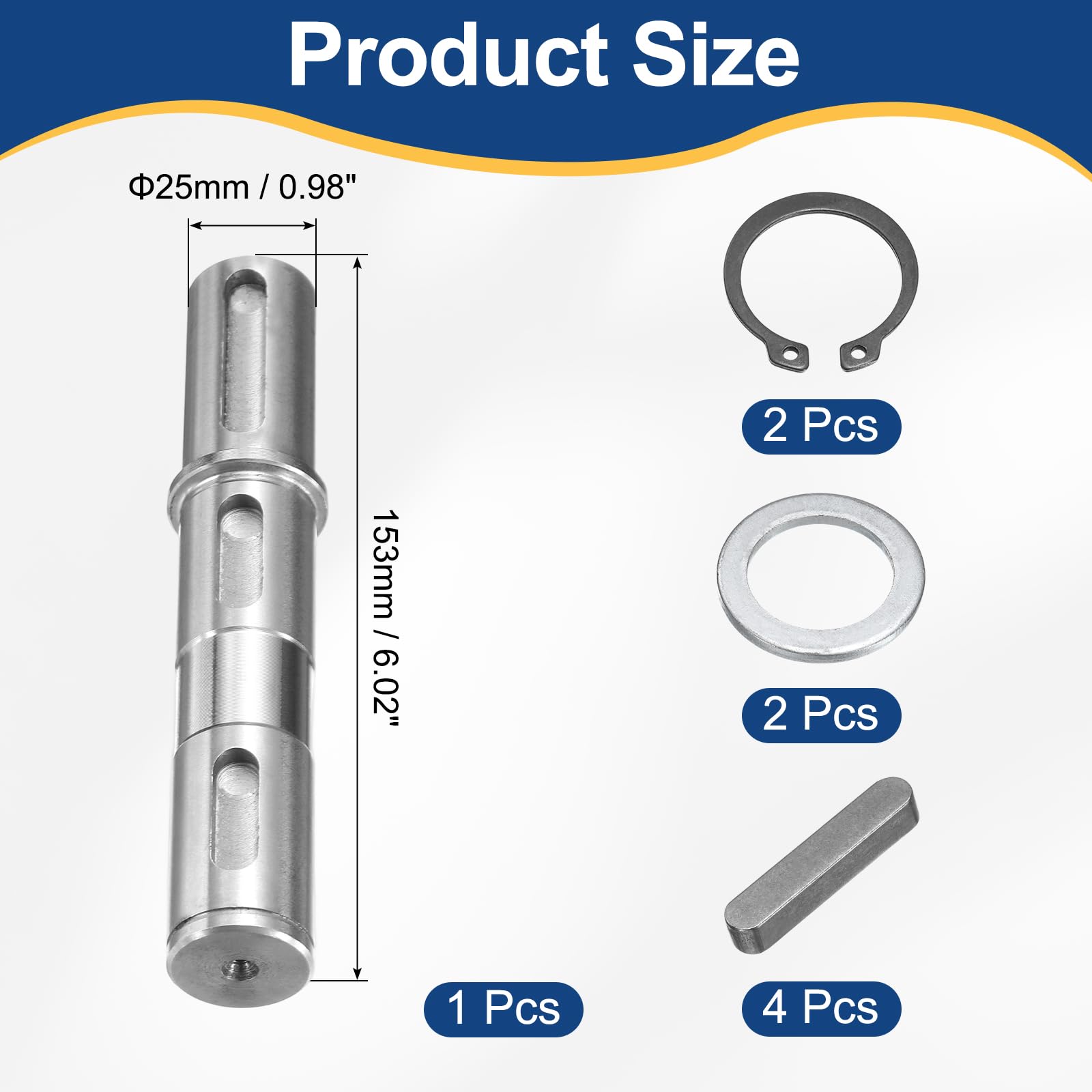 sourcing map Arbre de sortie unique, 25 mm de diamètre, 153 mm de longueur, arbre de sortie en alliage d'acier à faible bruit avec joints S Ring Corner Pin pour réducteur de vis NMRV050