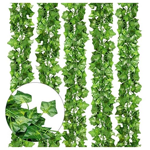 Evealyn Artificial Fake Green Leaves Ivy 12Pack 83 Feet, Fake Plants Vines Garland Greenery Decor for Wedding,Party, Garden,Home Kitchen Indoor & Outdoor Wall Decoration (Ivy Leaves)
