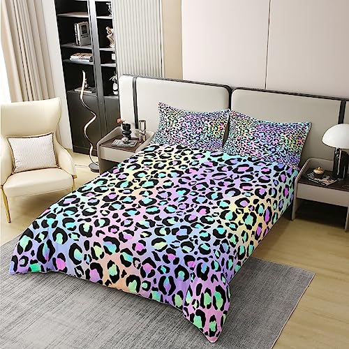 Loussiesd Leopard Print 100% Cotton Duvet Cover King Size Rainbow Cheetah Pattern Bedding Cotton Duvet Cover Set Safari Animal Bedspread Cover - Image 3