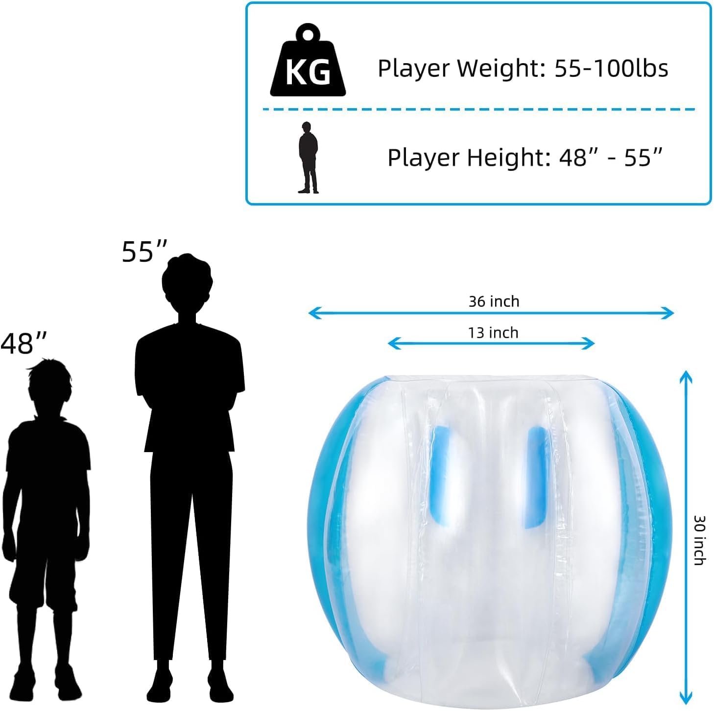 Theefun Bumper Balls 2 Pack 36inch Inflatable Sumo Ball Bopper Toys for Kids Outdoor Active Play Human Hamster Knocker Body Zorb Ball Body Bubble Soccer Ball, Blue + Blue