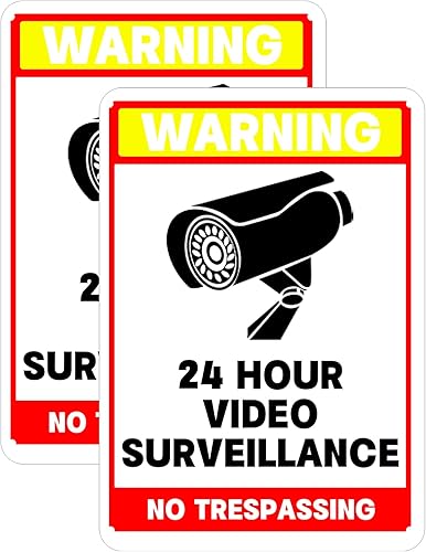 Señales de videovigilancia, paquete de 2 letreros de advertencia reflectantes de metal para casa, negocios, patio, entrada privada, 11 x 7 pulgadas