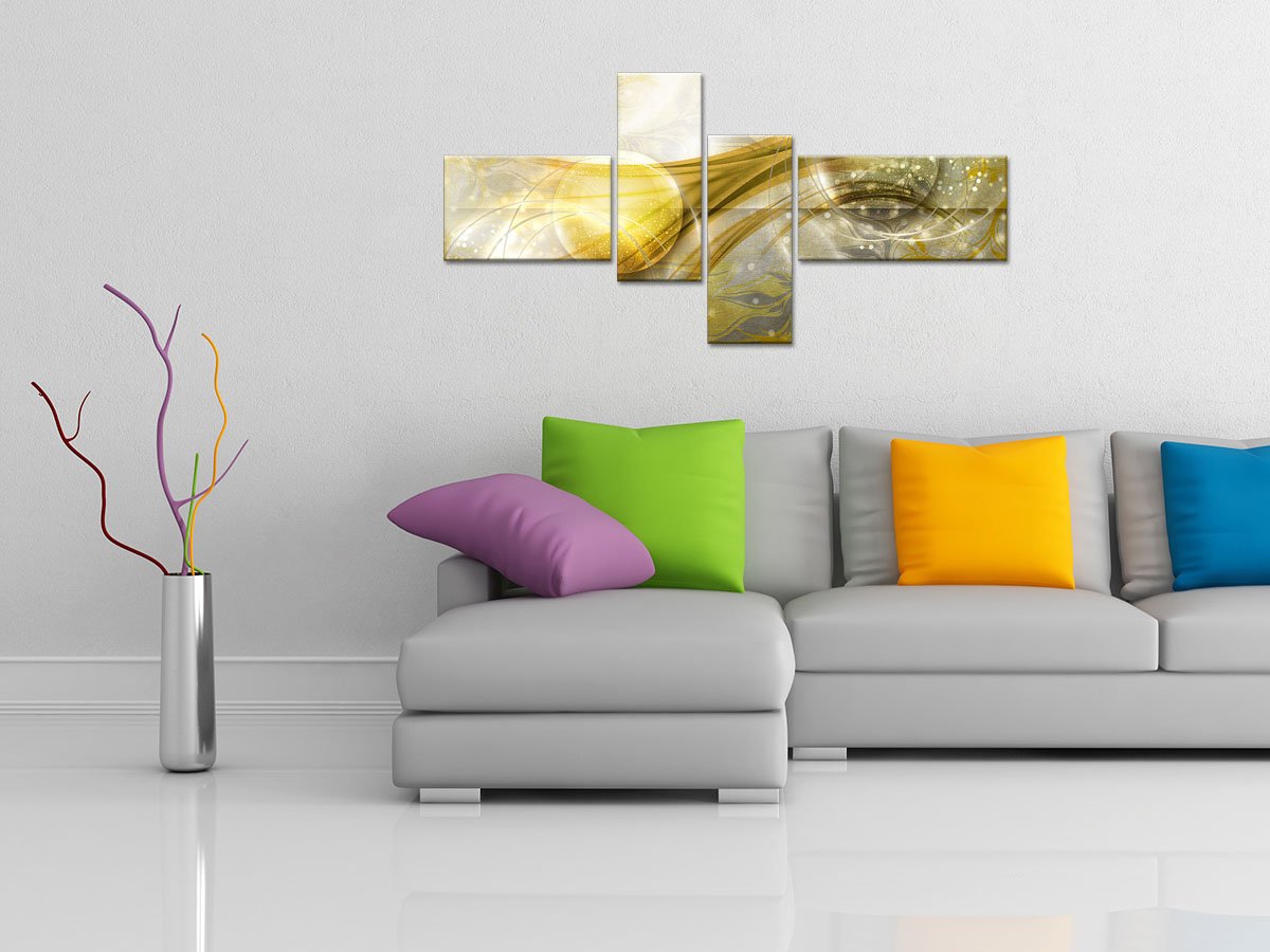 Declina, Quadro Decorativo da Parete per Soggiorno, Tela Stampata, Quadro Decorativo, Motivo Astratto con Bolle, 130 x 65 cm, Giallo