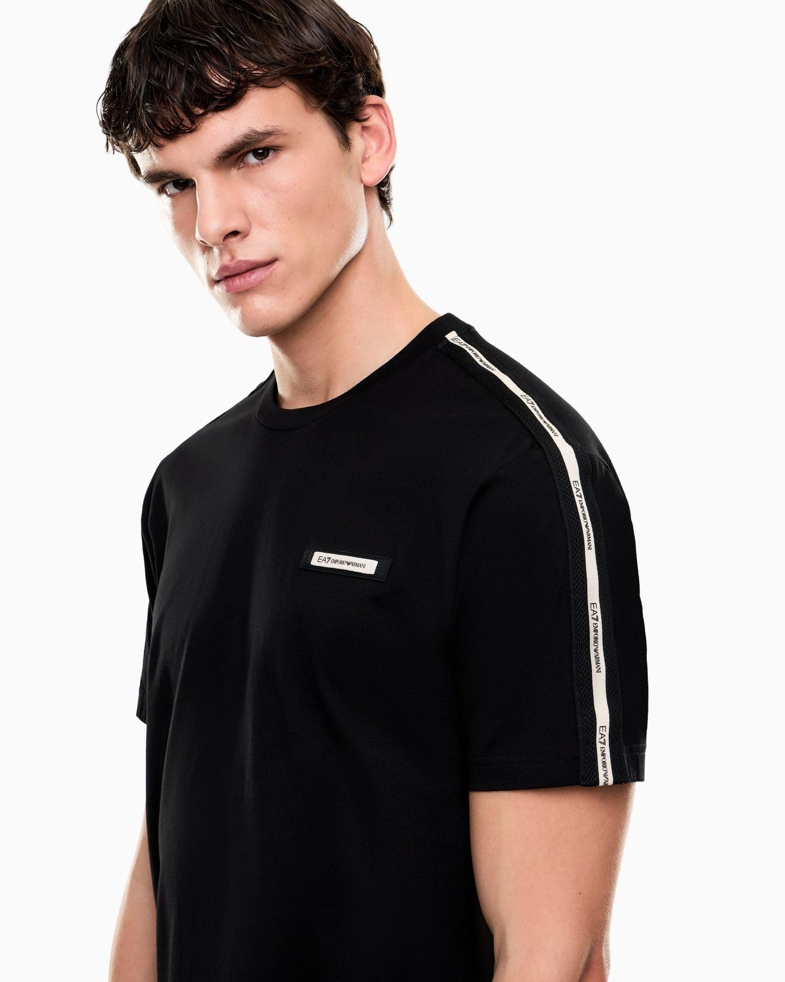 EA7 Hombre Camiseta con Cinta del Logo, Black