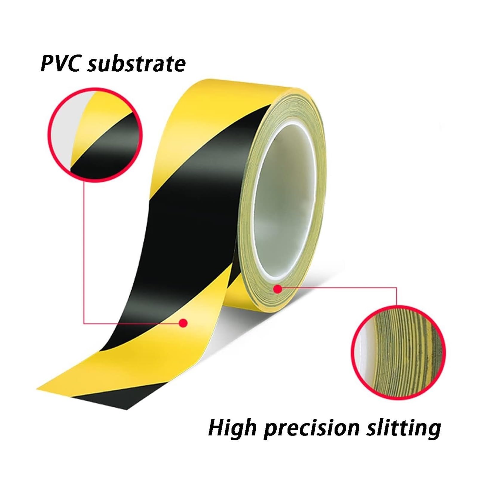 Cinta de seguridad de advertencia de peligro negra/amarilla - Cinta adhesiva de barrera de marcado de PVC, varios tamaños disponibles, 20 mm a 150 mm de ancho, 33 m de longitud - Cinta de precaución a