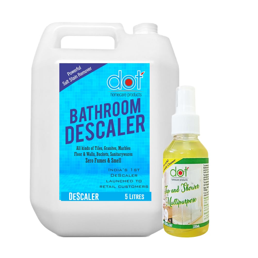 DOT BATHROOM CLEANER LIMESCALE REMOVER 5 Litres, Tiles Cleaner, Descales Heavy Salt Stains, Hard Water Marks, Lime Scale, Calcium, Soap Scum, Rust & fungus on Walls & Floor - ZERO SMELL, FUMES