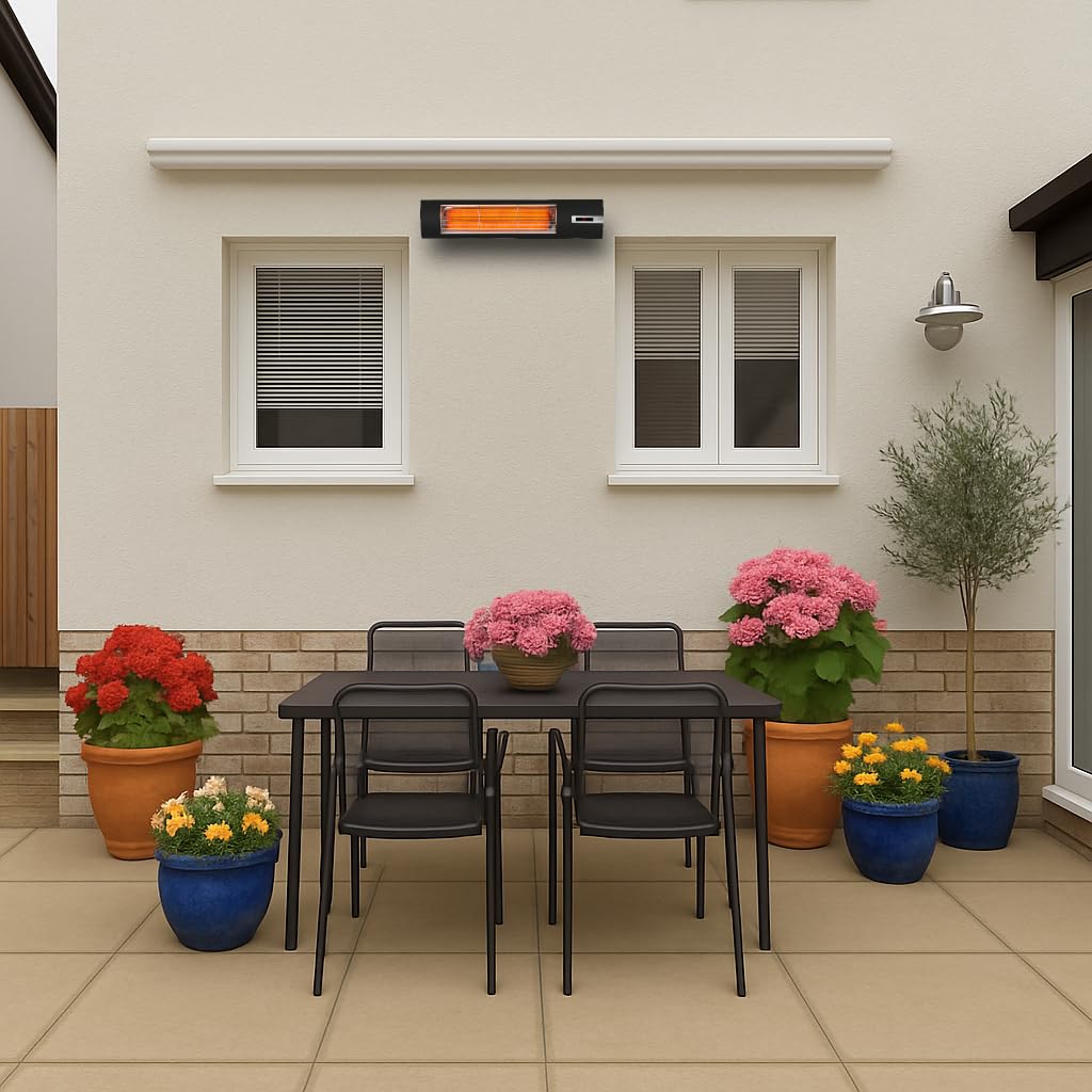 VEITO Space S – Infrarot Heizstrahler, Terassenstrahler, 3 Heizstufen, Fernbedienung, WLAN Zugang über veito smart, IP44, Sandbestrahlter 304'er Edelstahl Body.
