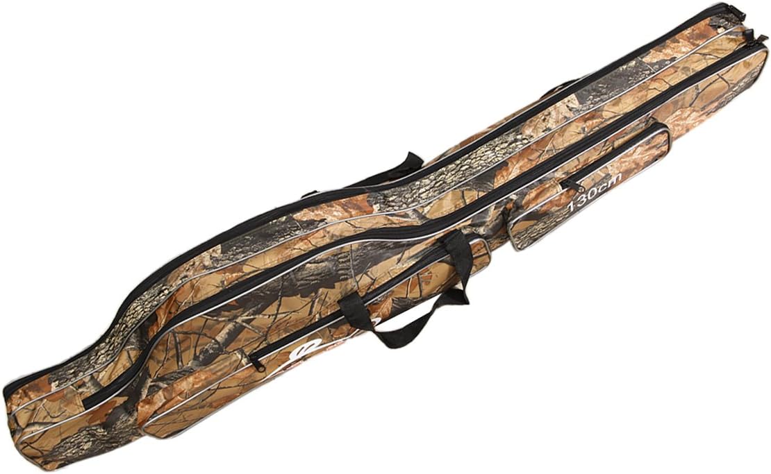 Tepoinn Fishing Rod Case Folding Portable Waterproof Double-Layer Camouflage Fishing Rod Carrier Oxford Fishing Pole Tools Storage Bag Case Fishing Gear Organizer