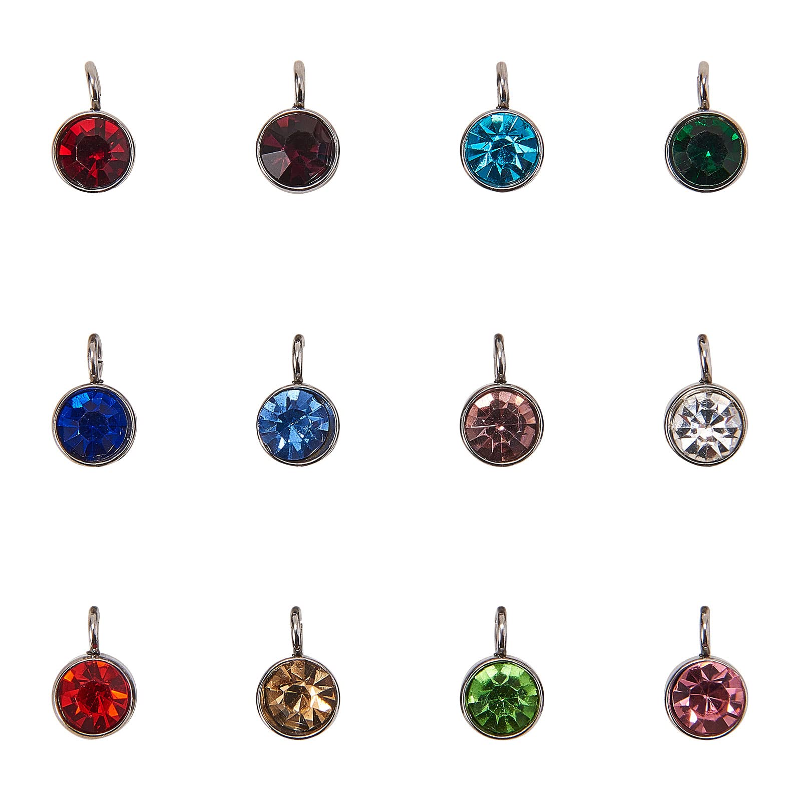 Airssory 60 Pcs 12 Colors Stainless Steel Faceted Glass Rhinestone Crystal Mini Charms Small Birthstone Pendant Assorted Lot for Jewelry Making