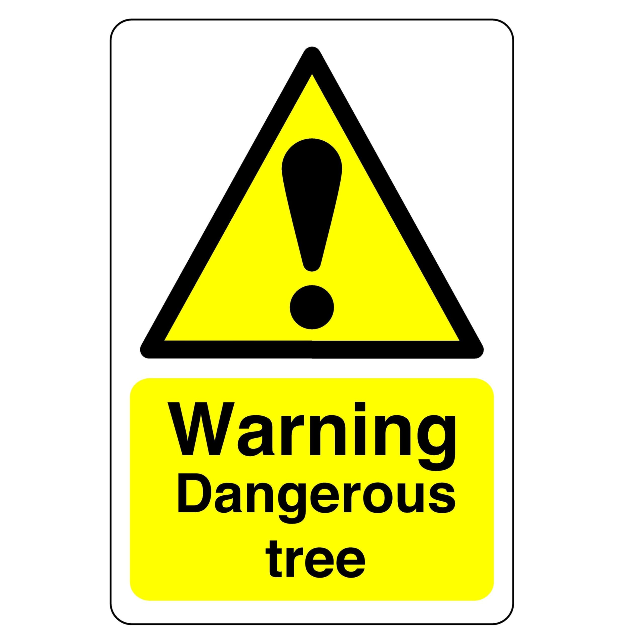 Warning dangerous tree sign - 1.2mm Rigid plastic for indoor/outdoor usage (400mm x 300mm) Viewing Distance within 14m.