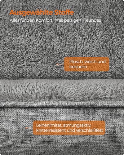 Feandrea Katzenbett, Hundebett, Hundekissen in Leinenoptik, erhöhte Ränder, rutschfeste Unterseite, Bezug abnehmbar waschbar, S, für Minihund, 60 x 50 x 21 cm, hellgrau PGW009G02 – Bild 6