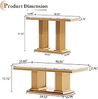 Vista 3 de Juego de 2 mesas de sala de estar, mesa auxiliar de mármol sintético y mesa consola dorada, mesa auxiliar rectangular de lujo blanca y dorada, juego