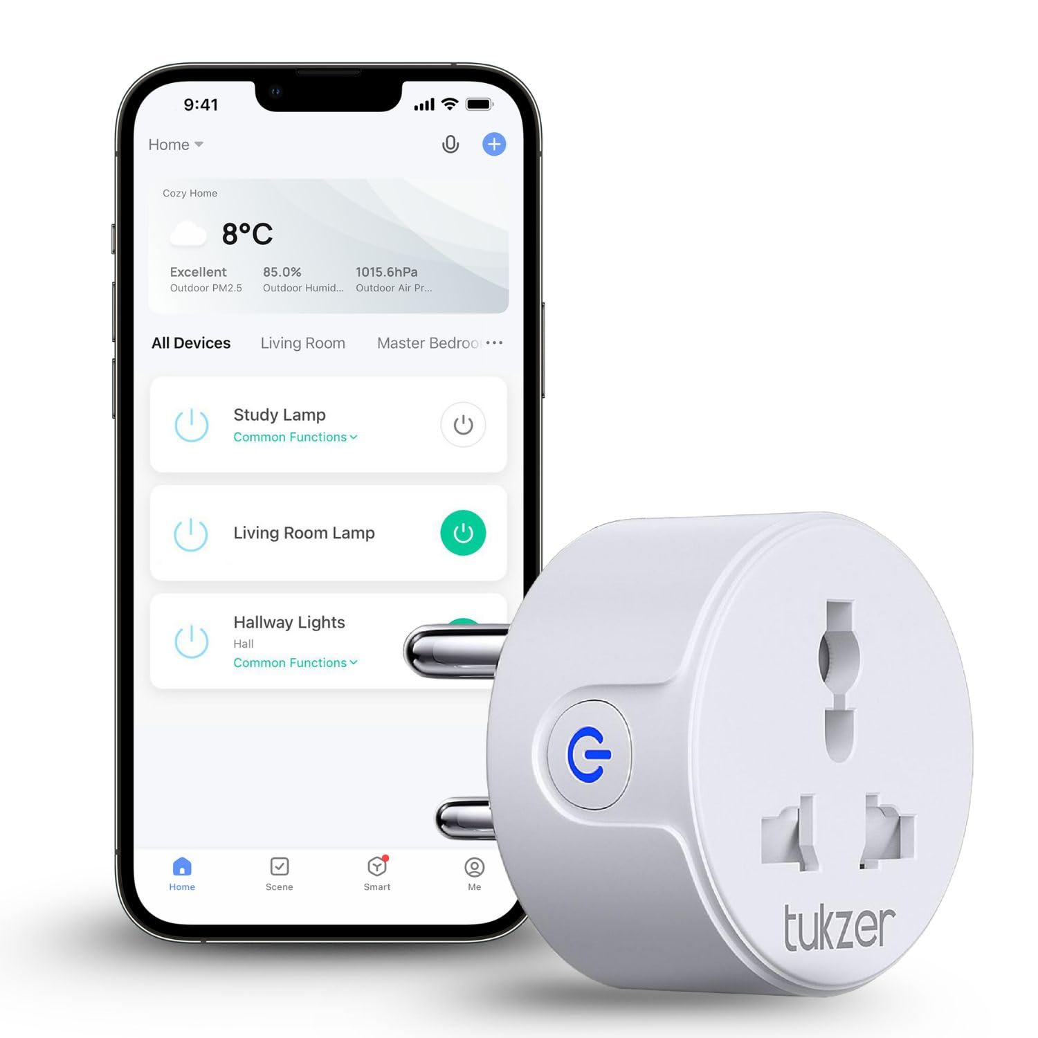 Tukzer 10A WiFi Smart Plug, Compatible with Alexa & Google Home Assistant, Suitable for Small Appliances like TVs, Electric Kettle, Mobile and Laptop Chargers