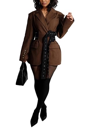 Vakkest Blazer Dress for Women Casual Long Sleeve Lapel Fall Coat Elegant Business Office Work Suit Jacket with