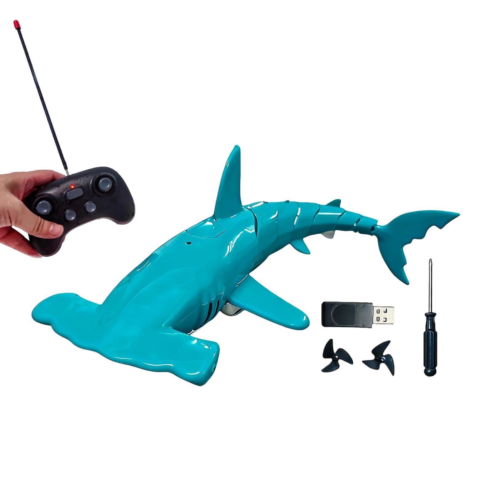 Juguete tiburón RC - Tiburón submarino teledirigido Bionic 2.4G | ABS PP impermeable para buceo con un botón | Juguete con control remoto de carga USB subacuática para niños y niñas 38
