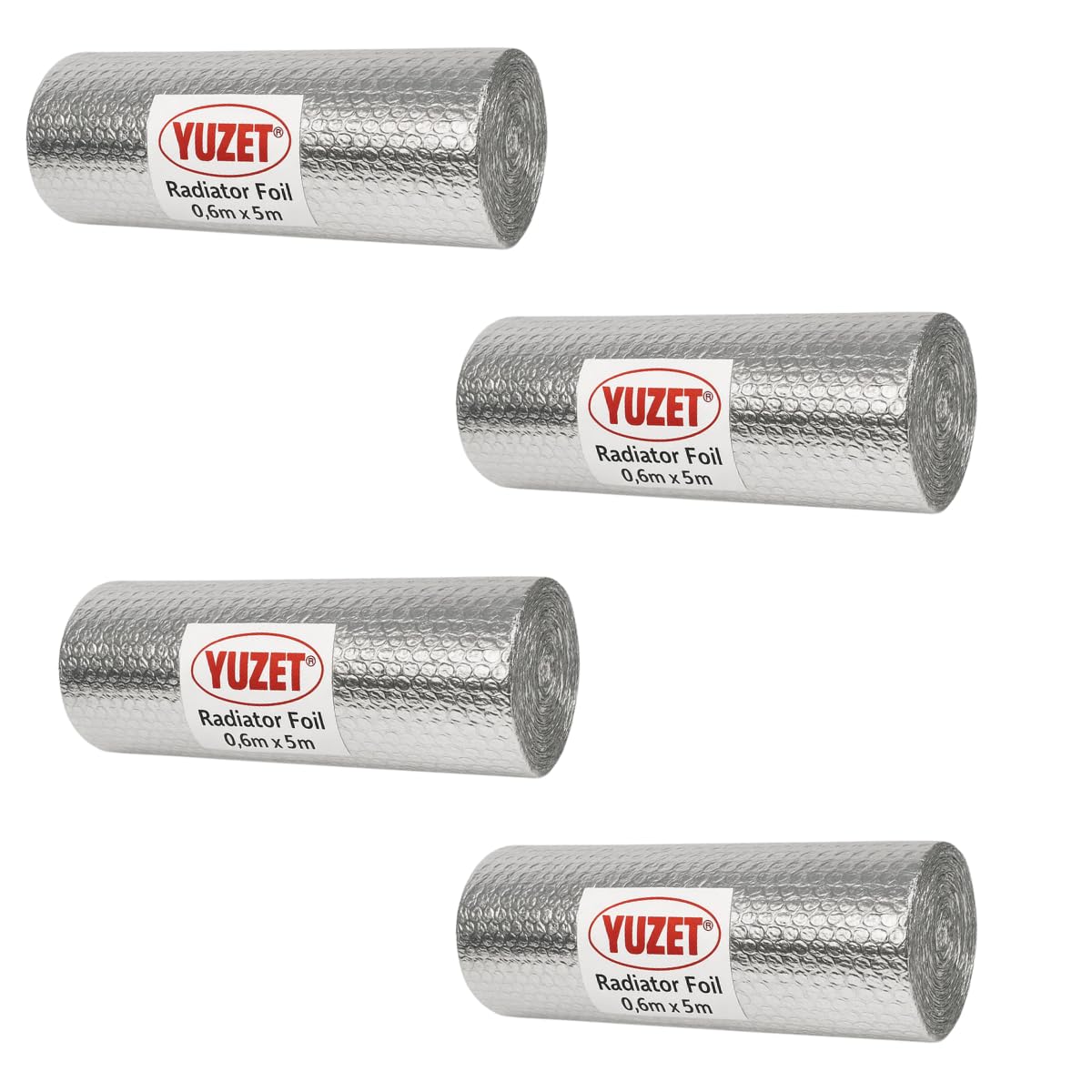 Yuzet Radiator Reflective Insulation Foil Roll – Thermal Heat Reflective Radiator Barrier – Energy Saving Radiator Insulation Foil 60cm x 5m - Pack of 4 Rolls