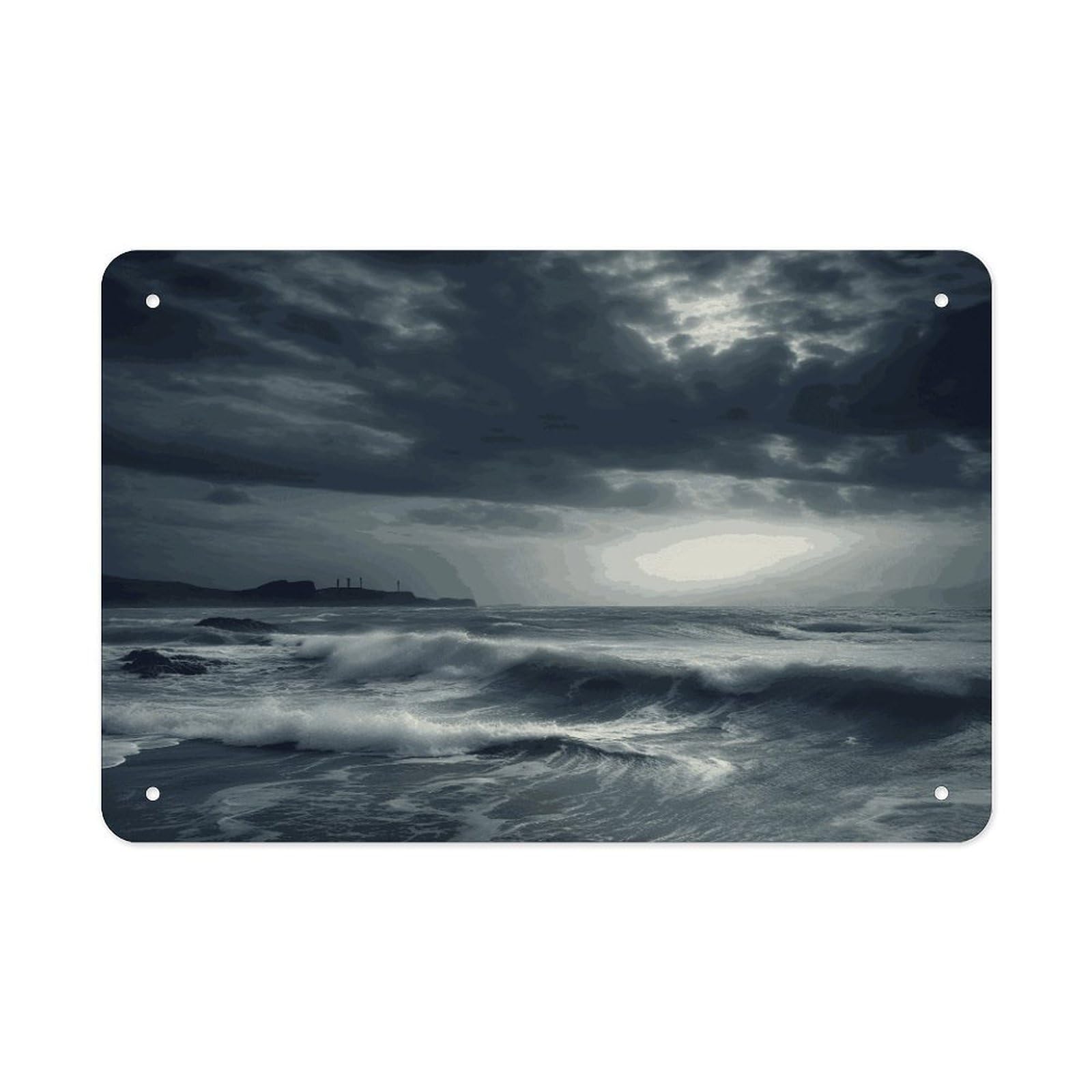 LDGSUPH Stormy Sea Metal Tin Sign Wall Art Prints Folded Edge Iron Sheet Painting with Holes for Wall Prints Decorative Picture Metal Signboard Decor Painting Wall Decor
