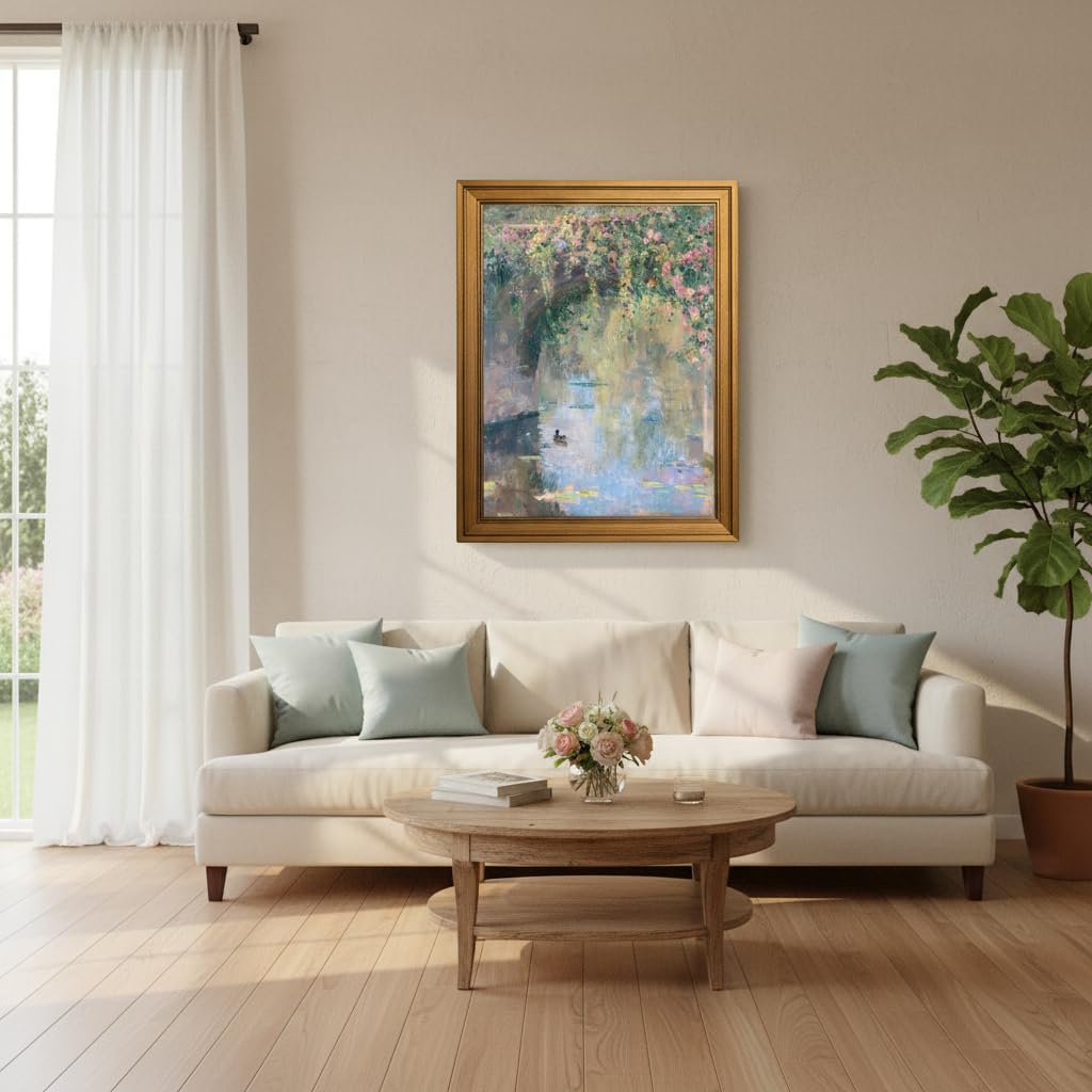 Vintage Gold Framed Wall Art Garden Rose Cute Animals Painting Picture Wall Decor Impressionist Pond Duck Poster Print Artwork for Living Room Bedroom Bathroom Home Decoration