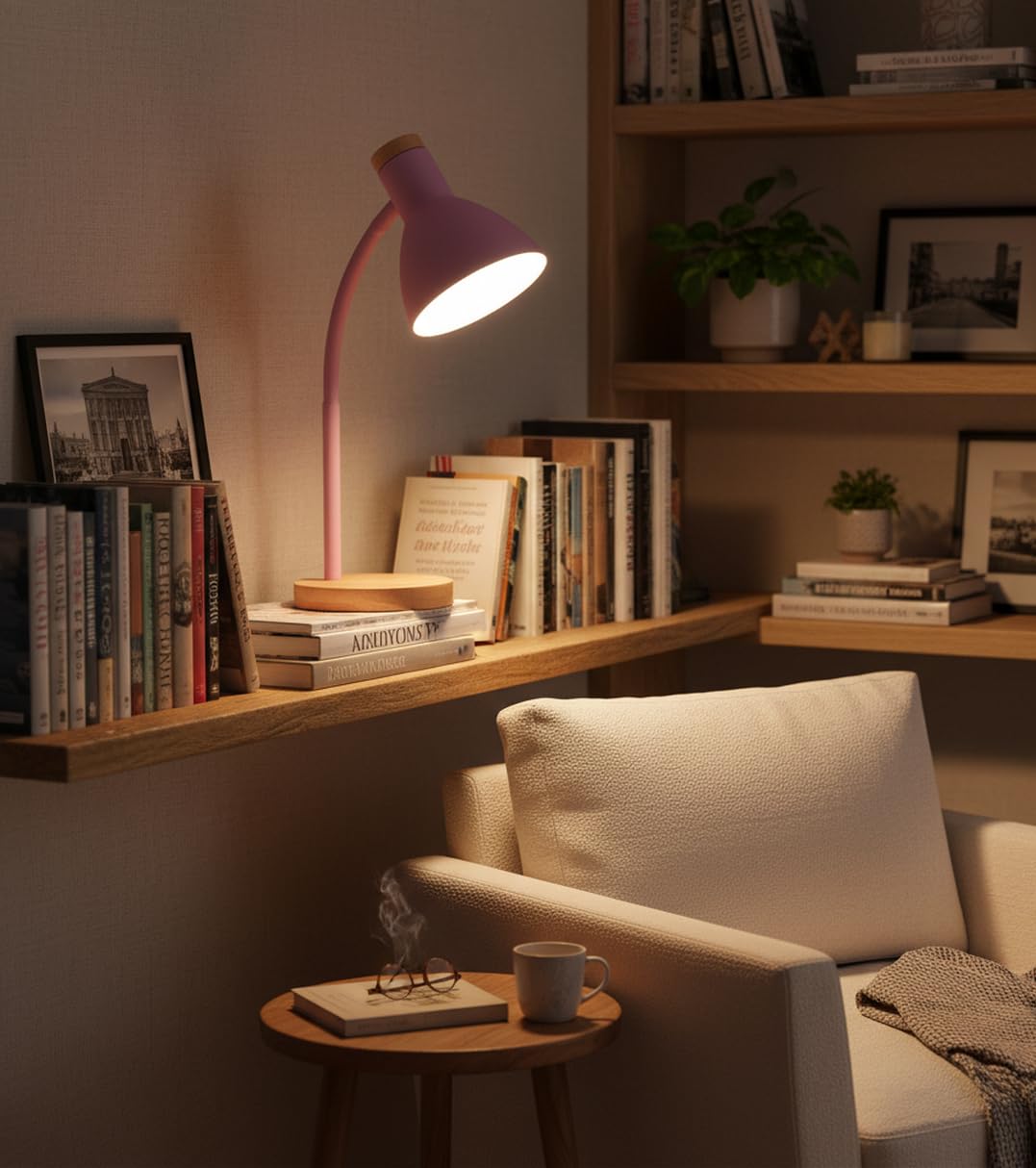 BEL AIR HOME - Lampada Flexo ARGOS E-27 - Legno Nero | Illuminazione Studio, Lavoro, Lettura | Braccio Flessibile | Perfetta per Studenti, Professionisti (LAMPADINA NON INCLUSA) (ROSA)