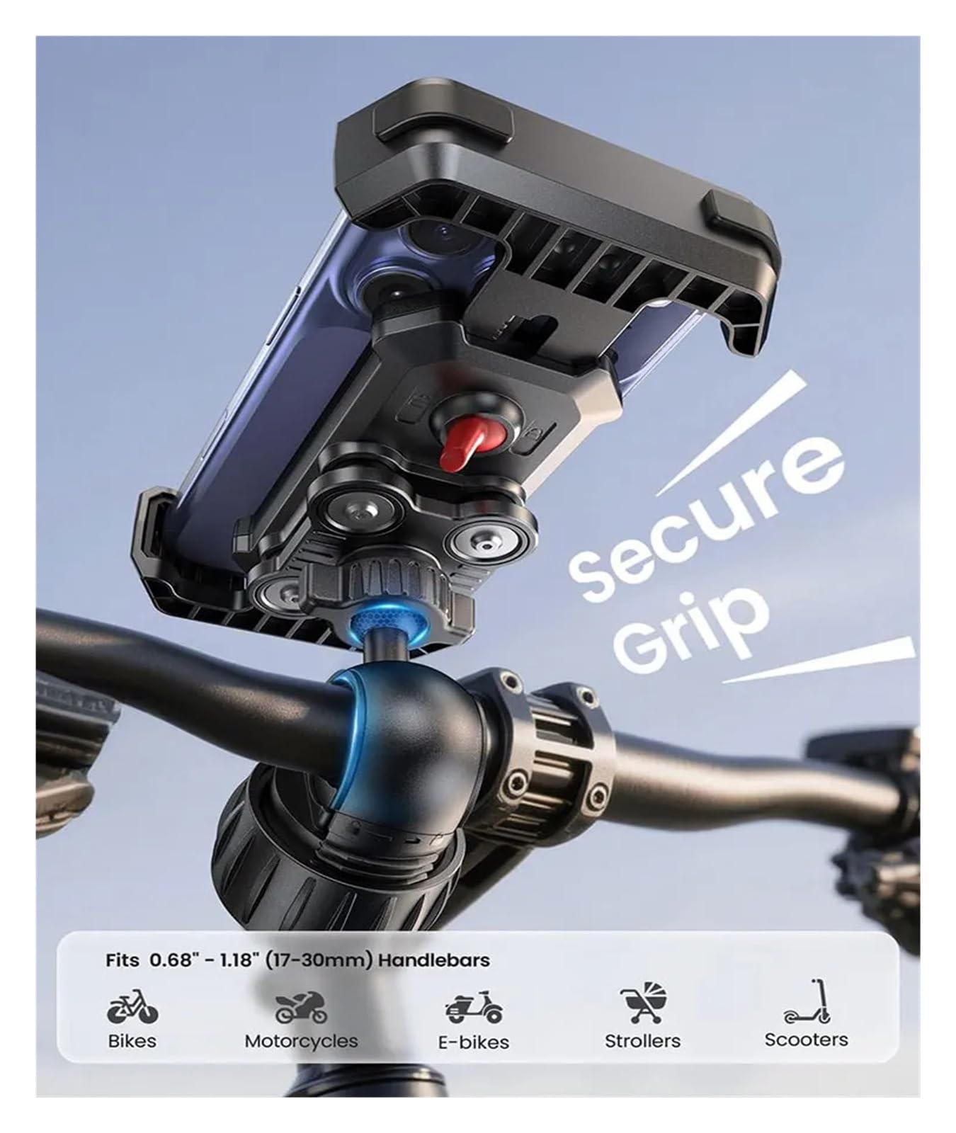 Generico Supporto universale for telefono da moto anti-vibrazione - Supporto da manubrio regolabile a 360° for tutti gli smartphone