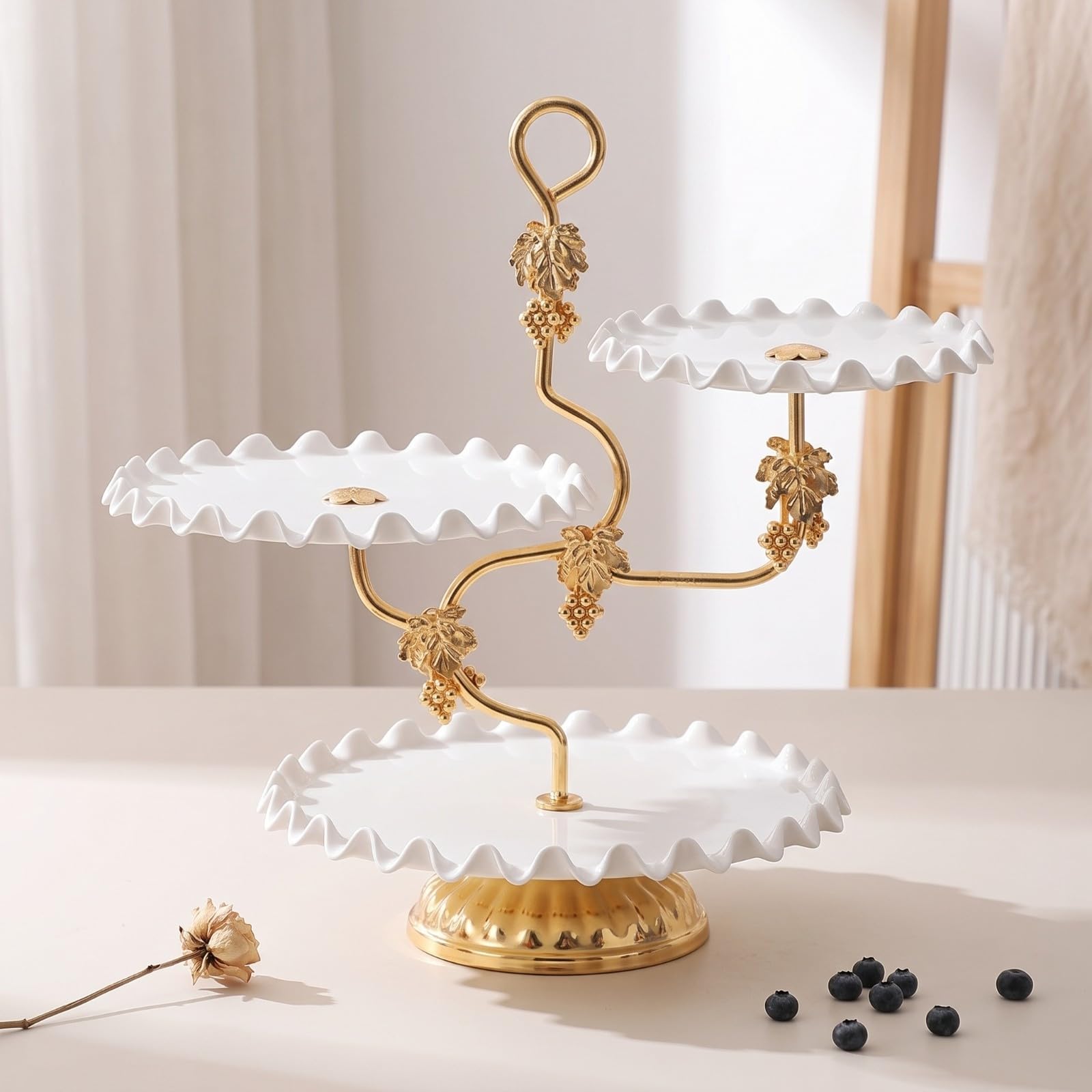 Gralara Présentoir à 3 Étages sans Toxique En Céramique, Présentoir à Pâtisseries à 3 Étages, , pr Mariage, Pâtissiers