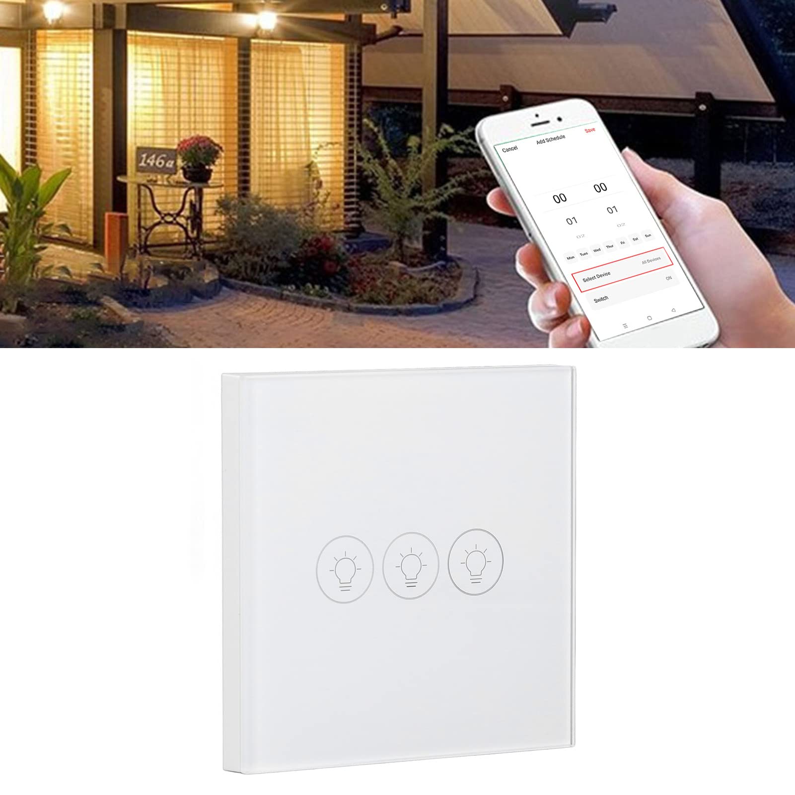 Interruptor de Luz Táctil WiFi con Temporizador, Tamaño 8,6 Cm