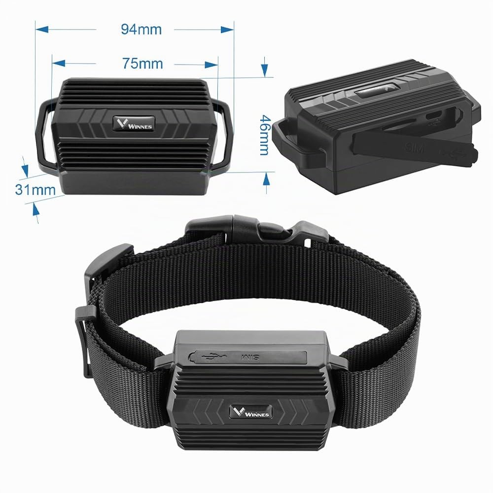 Winnes 4G Localizzatore GPS Tracker GPS con Collare per Cani, Caccia, Mucca, Cavallo, Pecora, Cammello,IP66 Impermeabile,Multipli Allarme/Geo-fence,APP Senza Abbonamento - 3000mAh (4G TK935)