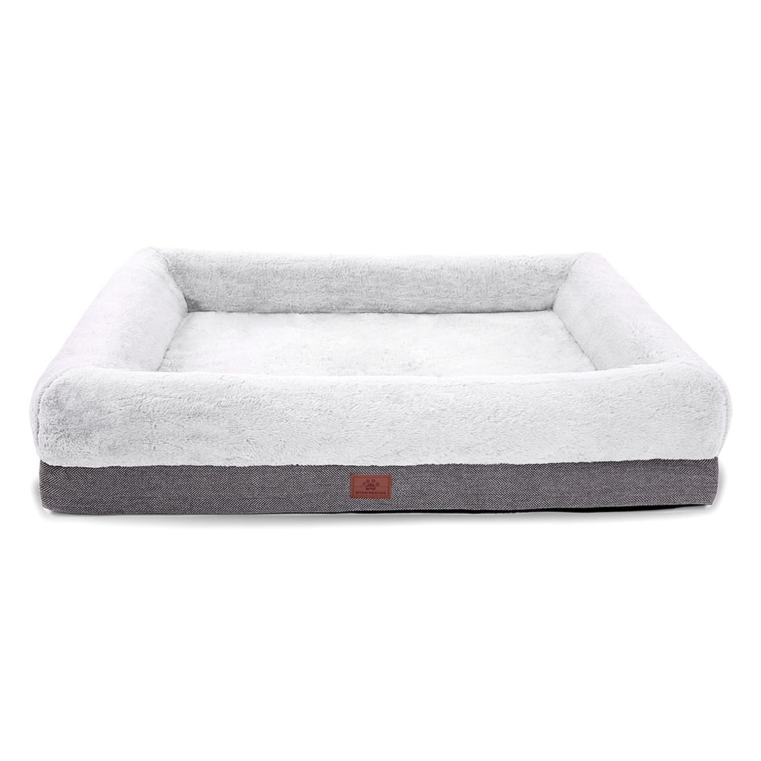 Orthopedic Large Dog Bed, Waterproof & Easy to Clean - Bolster-Sided Comfort with Non-Skid Base, Egg Foam for Big Dogs, Gray