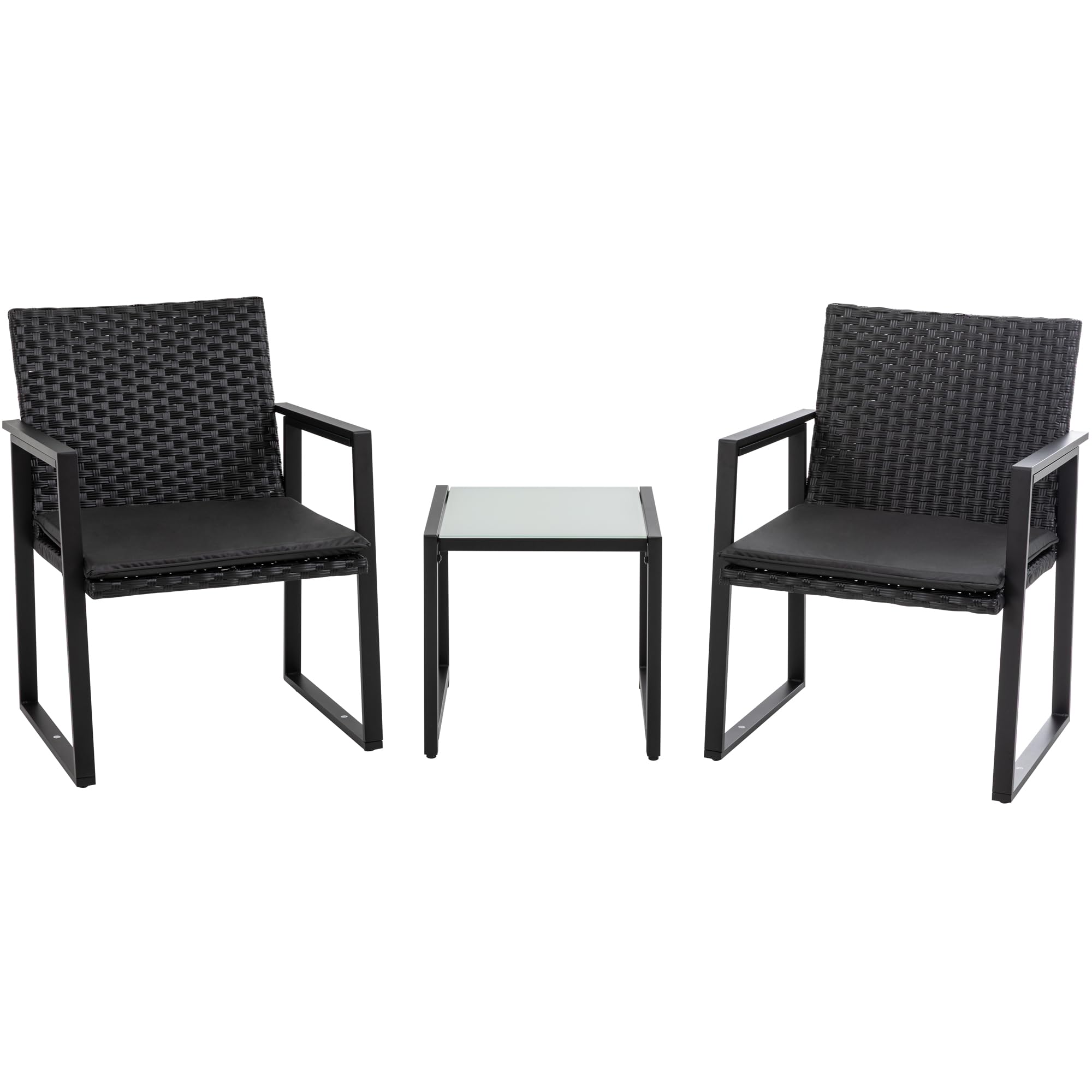 Shintenchi 3 Pieces Wicker Patio Bistro Sets, Rattan Patio Conversation Set with Coffee Table, Outdoor Wicker Furniture Set for Lawn, Garden, Balcony (Black)